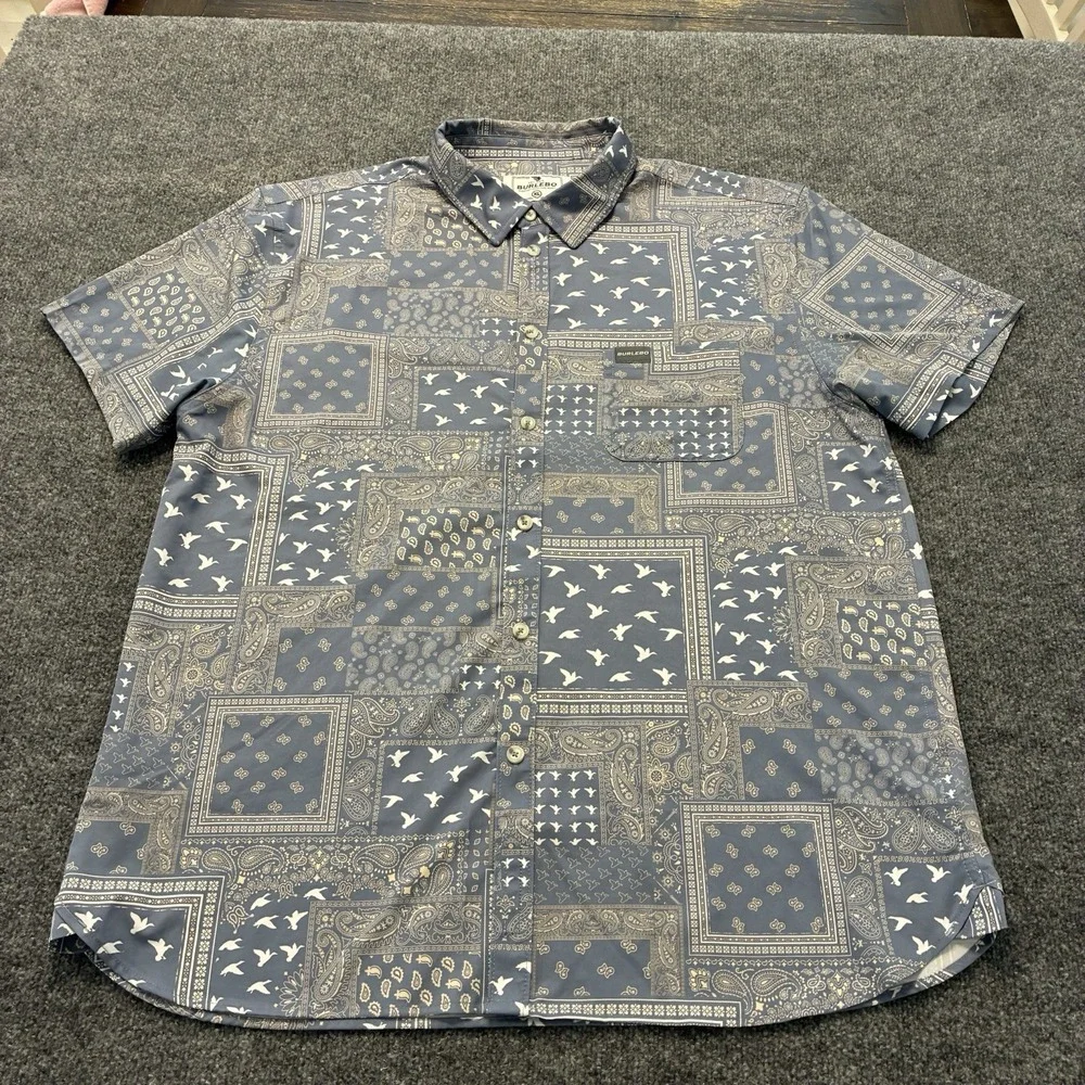 Burlbo Paisley Duck Print Short Sleeve Stretch Button Shirt Mens XL Abstract - Picture 2 of 7